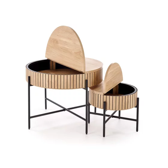 Set Masute de Cafea Hagen 25003, Ø67x40 cm + 50x36 cm, Metal/MDF, Negru/Natur picture - 8