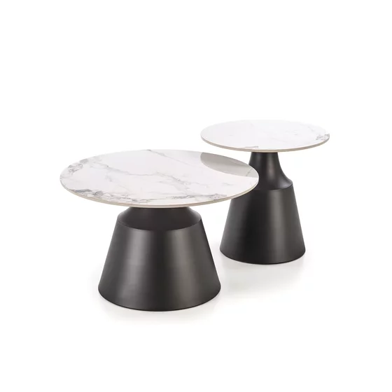 Set Masute de Cafea Hagen 25005, Ø70x50 cm + 43x48 cm, Metal/Piatra Sinterizata, Negru/Alb Marmura picture - 6
