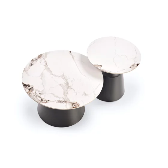 Set Masute de Cafea Hagen 25005, Ø70x50 cm + 43x48 cm, Metal/Piatra Sinterizata, Negru/Alb Marmura picture - 7