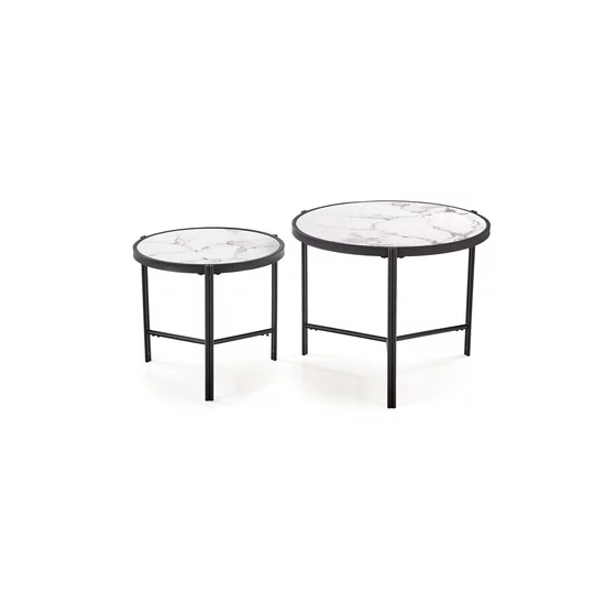 Set Masute de Cafea Hagen 265, Ø63x50 cm, Metal/MDF cu Efect de Piatra Sinterizata, Negru/ Alb Marmura picture - 3