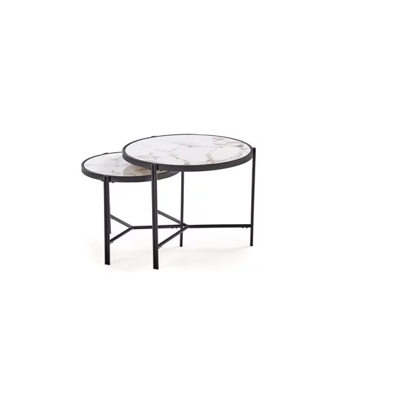 Set Masute de Cafea Hagen 265, Ø63x50 cm, Metal/MDF cu Efect de Piatra Sinterizata, Negru/ Alb Marmura picture - 6