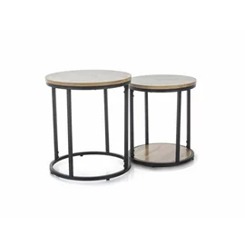 Set Masute de Cafea Into, Ø40X35 cm + Ø35x40 cm Metal/MDF, Negru/Stejar Artisan