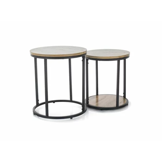 Set Masute de Cafea Into, Ø40X35 cm + Ø35x40 cm Metal/MDF, Negru/Stejar Artisan picture - 1
