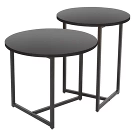 Set Masute de Cafea Johpur, Ø48x40 cm + Ø40x50 cm, Metal/MDF,  Negru/Negru