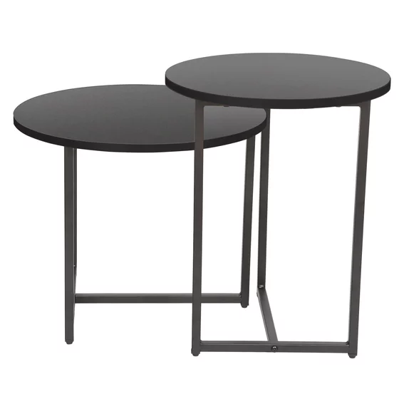 Set Masute de Cafea Johpur, Ø48x40 cm + Ø40x50 cm, Metal/MDF,  Negru/Negru picture - 2