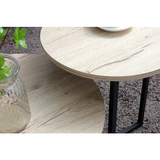 Set Masute de Cafea Johpur, Ø48x40 cm + Ø40x50 cm, Metal/MDF,  Negru/Stejar Natur picture - 4