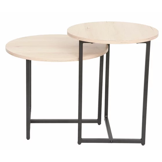 Set Masute de Cafea Johpur, Ø48x40 cm + Ø40x50 cm, Metal/MDF,  Negru/Stejar Natur picture - 2
