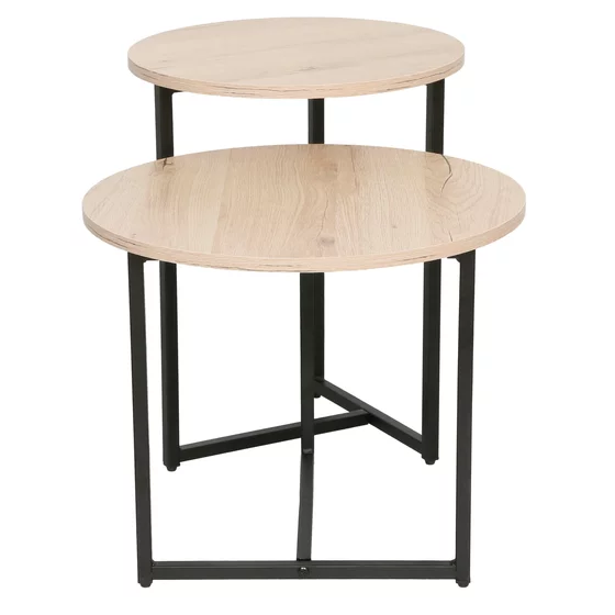 Set Masute de Cafea Johpur, Ø48x40 cm + Ø40x50 cm, Metal/MDF,  Negru/Stejar Natur picture - 7