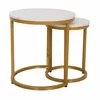 Set Masute de Cafea Nestin, Ø45x48 cm + Ø32x42 cm, Metal/MDF, Auriu/Alb Marmura picture - 1