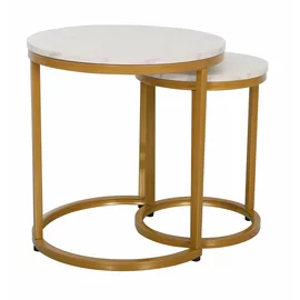 Set Masute de Cafea Nestin, Ø45x48 cm + Ø32x42 cm, Metal/MDF, Auriu/Alb Marmura