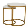 Set Masute de Cafea Nestin, Ø45x48 cm + Ø32x42 cm, Metal/MDF, Auriu/Alb Marmura picture - 2