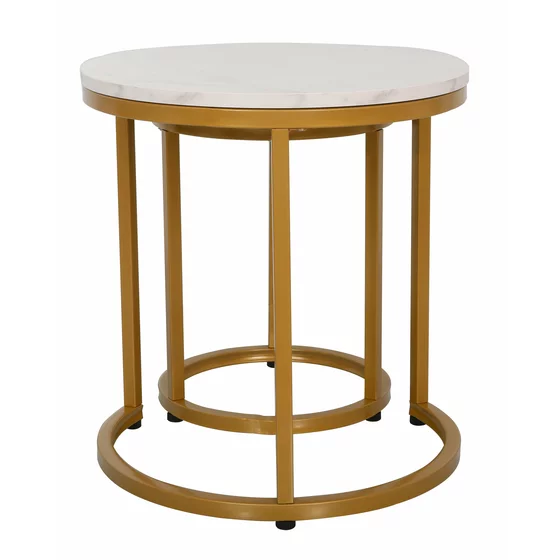 Set Masute de Cafea Nestin, Ø45x48 cm + Ø32x42 cm, Metal/MDF, Auriu/Alb Marmura picture - 4