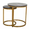 Set Masute de Cafea Nestin, Ø45x48 cm + Ø32x42 cm, Metal/MDF, Auriu/Negru Marmura picture - 2