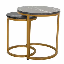 Set Masute de Cafea Nestin, Ø45x48 cm + Ø32x42 cm, Metal/MDF, Auriu/Negru Marmura