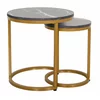 Set Masute de Cafea Nestin, Ø45x48 cm + Ø32x42 cm, Metal/MDF, Auriu/Negru Marmura picture - 3