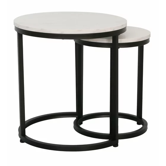 Set Masute de Cafea Nestin, Ø45x48 cm + Ø32x42 cm, Metal/MDF, Negru/Alb Marmura picture - 1