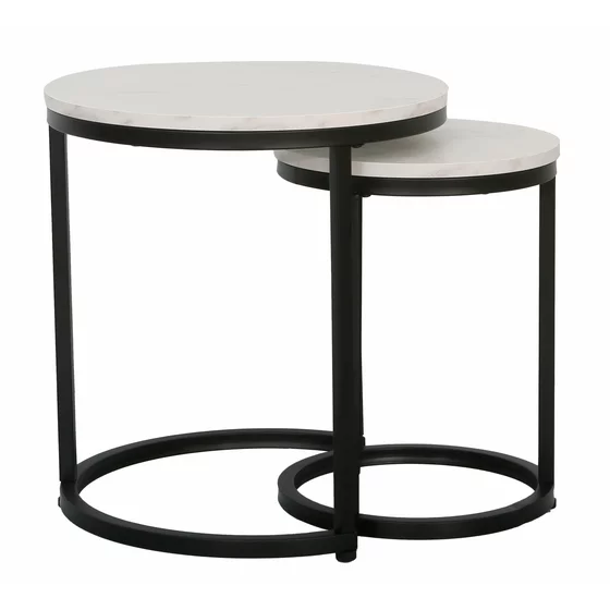 Set Masute de Cafea Nestin, Ø45x48 cm + Ø32x42 cm, Metal/MDF, Negru/Alb Marmura picture - 2