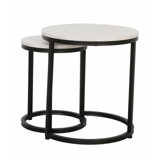 Set Masute de Cafea Nestin, Ø45x48 cm + Ø32x42 cm, Metal/MDF, Negru/Alb Marmura picture - 3
