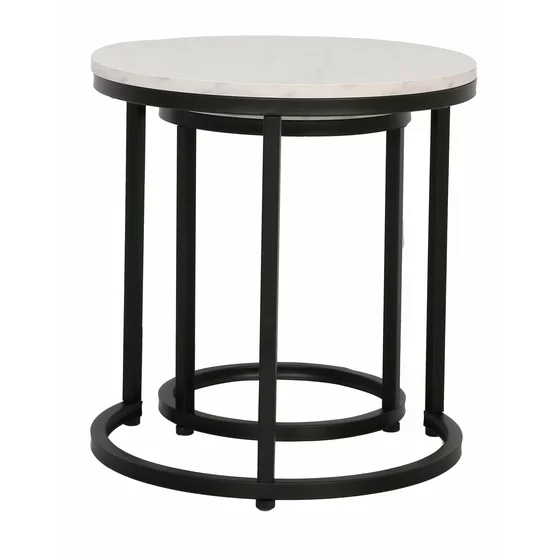 Set Masute de Cafea Nestin, Ø45x48 cm + Ø32x42 cm, Metal/MDF, Negru/Alb Marmura picture - 4