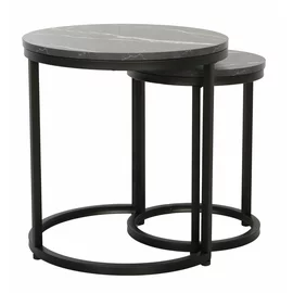 Set Masute de Cafea Nestin, Ø45x48 cm + Ø32x42 cm, Metal/MDF, Negru/Negru Marmura