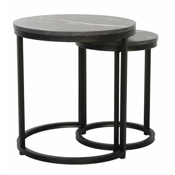 Set Masute de Cafea Nestin, Ø45x48 cm + Ø32x42 cm, Metal/MDF, Negru/Negru Marmura picture - 1