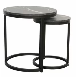 Set Masute de Cafea Nestin, Ø45x48 cm + Ø32x42 cm, Metal/MDF, Negru/Negru Marmura