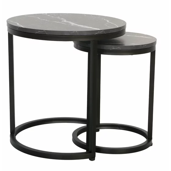 Set Masute de Cafea Nestin, Ø45x48 cm + Ø32x42 cm, Metal/MDF, Negru/Negru Marmura picture - 2