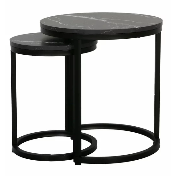 Set Masute de Cafea Nestin, Ø45x48 cm + Ø32x42 cm, Metal/MDF, Negru/Negru Marmura picture - 3