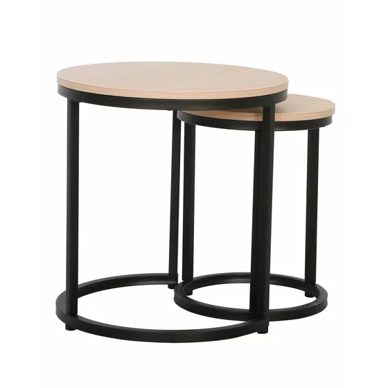 Set Masute de Cafea Nestin, Ø45x48 cm + Ø32x42 cm, Metal/MDF,  Negru/Stejar Natur picture - 2