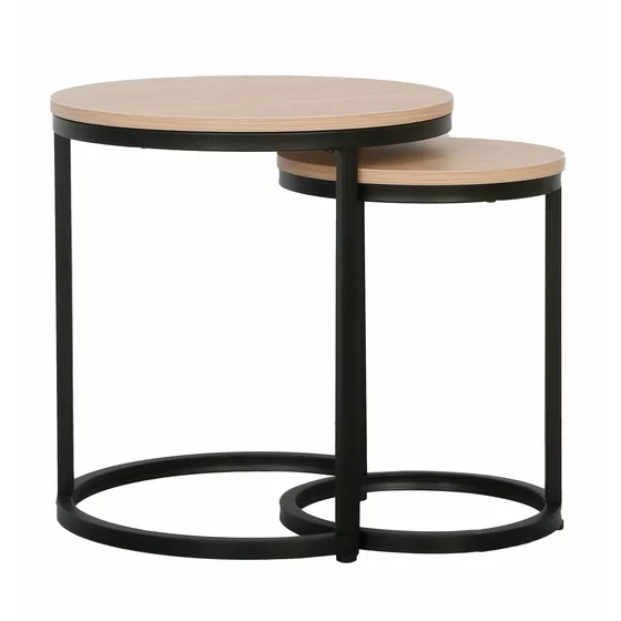 Set Masute de Cafea Nestin, Ø45x48 cm + Ø32x42 cm, Metal/MDF,  Negru/Stejar Natur picture - 3