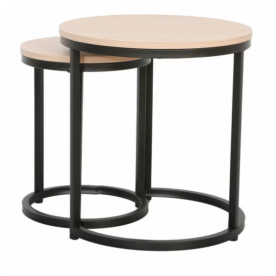 Set Masute de Cafea Nestin, Ø45x48 cm + Ø32x42 cm, Metal/MDF,  Negru/Stejar Natur picture - 4