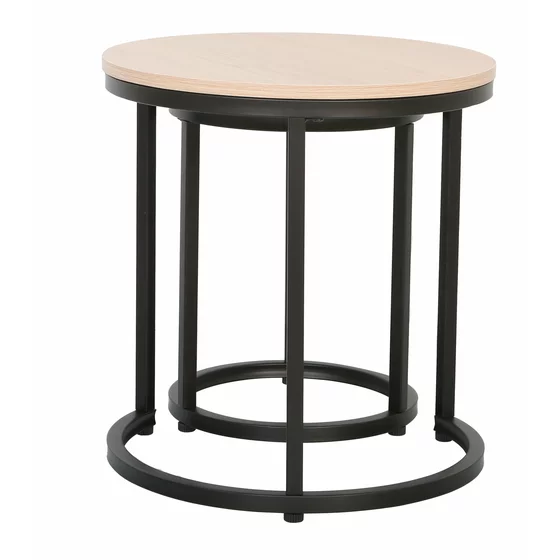 Set Masute de Cafea Nestin, Ø45x48 cm + Ø32x42 cm, Metal/MDF,  Negru/Stejar Natur picture - 5