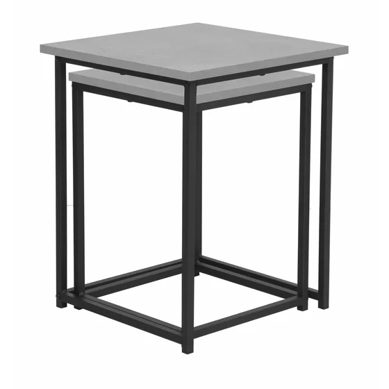 Set Masute de Cafea Tahne, 40x40x50 cm + 35x35x45 cm, Metal/Pal Melaminat, Negru/Gri Beton picture - 3