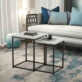 Set Masute de Cafea Tahne, 40x40x50 cm + 35x35x45 cm, Metal/Pal Melaminat, Negru/Gri Beton