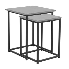 Set Masute de Cafea Tahne, 40x40x50 cm + 35x35x45 cm, Metal/Pal Melaminat, Negru/Gri Beton