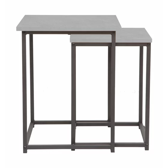 Set Masute de Cafea Tahne, 40x40x50 cm + 35x35x45 cm, Metal/Pal Melaminat, Negru/Gri Beton picture - 4