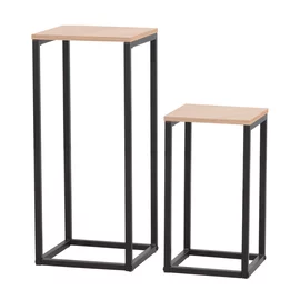 Set Masute Pentru Flori Tide, 26x26x60 cm  + 22x22x 40 cm, Structura Metalica,  Negru/Stejar