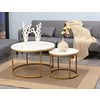 Set Masute Shelby 210, Ø80X48 cm + Ø48x42 cm Metal/MDF Laminat, Auriu/Alb Marmura picture - 2