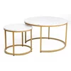 Set Masute Shelby 210, Ø80X48 cm + Ø48x42 cm Metal/MDF Laminat, Auriu/Alb Marmura picture - 1