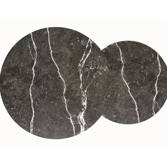 Set Masute Shelby 210, Ø80X48 cm + Ø48x42 cm Metal/MDF Laminat, Auriu/Negru Marmura picture - 2