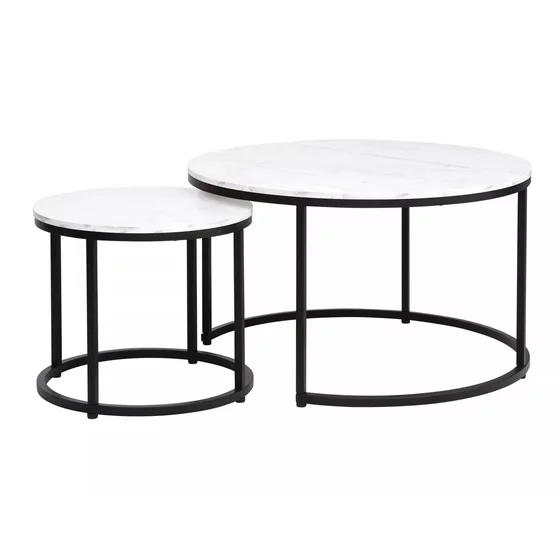 Set Masute Shelby 210, Ø80X48 cm + Ø48x42 cm Metal/MDF Laminat, Negru/Alb Marmura picture - 1