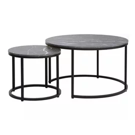 Set Masute Shelby 210, Ø80X48 cm + Ø48x42 cm Metal/MDF Laminat, Negru/Negru Marmura