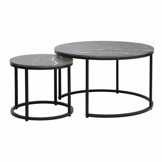 Set Masute Shelby 210, Ø80X48 cm + Ø48x42 cm Metal/MDF Laminat, Negru/Negru Marmura picture - 1