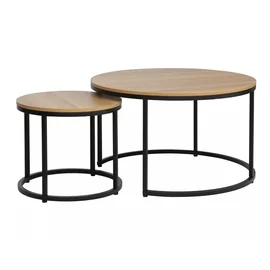 Set Masute Shelby 210, Ø80X48 cm + Ø48x42 cm Metal/MDF Laminat, Negru/Stejar