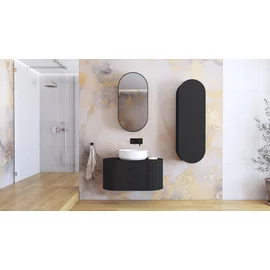 Set Mobilier de Baie HOF100, Masca Chiuveta + Dulap Oglinda + Dulap Suspendat,  Front MDF, Negru