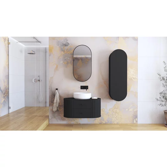 Set Mobilier de Baie HOF100, Masca Chiuveta + Dulap Oglinda + Dulap Suspendat,  Front MDF, Negru picture - 1