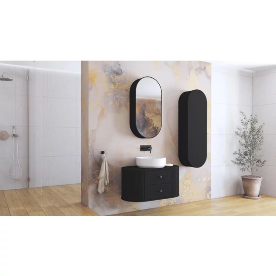 Set Mobilier de Baie HOF100, Masca Chiuveta + Dulap Oglinda + Dulap Suspendat,  Front MDF, Negru picture - 2