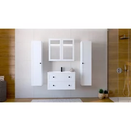Set Mobilier de Baie HOF101B, Masca Chiuveta + Dulap Oglinda +  2 x Dulap Suspendat,  Front MDF, Alb