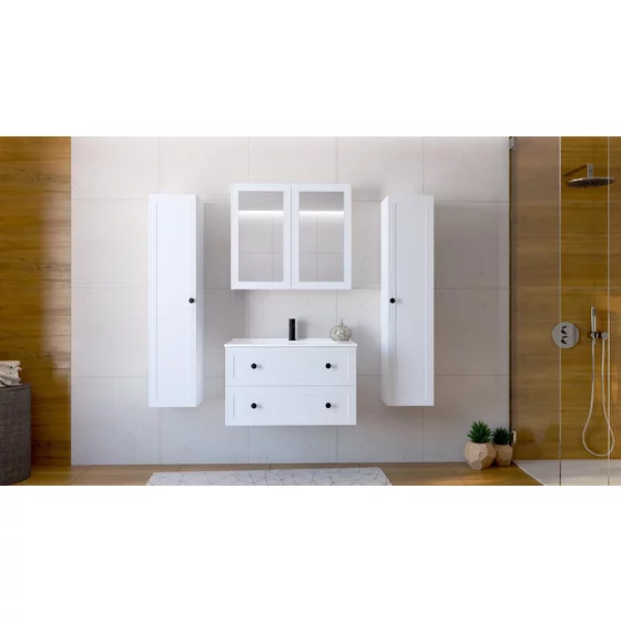 Set Mobilier de Baie HOF101B, Masca Chiuveta + Dulap Oglinda +  2 x Dulap Suspendat,  Front MDF, Alb picture - 1