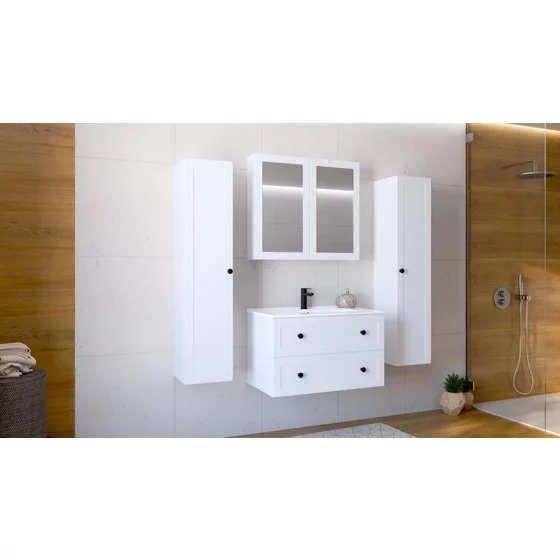 Set Mobilier de Baie HOF101B, Masca Chiuveta + Dulap Oglinda +  2 x Dulap Suspendat,  Front MDF, Alb picture - 2